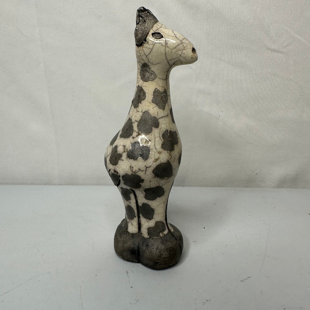 Artisan Raku Studio Pottery Giraffe Figurine Stylized Crackle Glaze Sculpture 5"